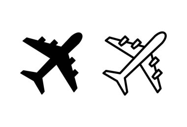 Uçak simgeleri ayarlandı. Uçak vektör simgesi. Uçuş taşıma sembolü. Seyahat elementi çizimi. Tatil sembolü. Hava Planı