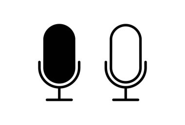 Mikrofon simgeleri beyaz arka plana ayarlandı. Mikrofon işareti. Karaoke mikrofon ikonu. Yayın mikrofonu