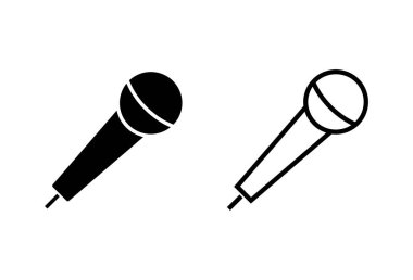 Mikrofon simgeleri beyaz arka plana ayarlandı. Mikrofon işareti. Karaoke mikrofon ikonu. Yayın mikrofonu