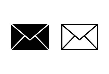 Beyaz arkaplanda e- posta simgeleri ayarlandı. E- posta simgesi. Zarf çizimi. İleti