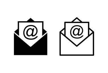 Beyaz arkaplanda e- posta simgeleri ayarlandı. E- posta simgesi. Zarf çizimi. İleti