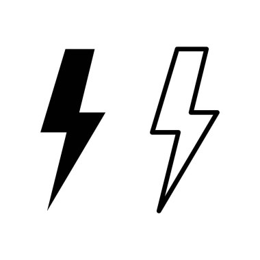 Beyaz arkaplanda yıldırım simgeleri ayarlandı. Kilit simgesi vektörü. Enerji ve gök gürültüsü elektriği