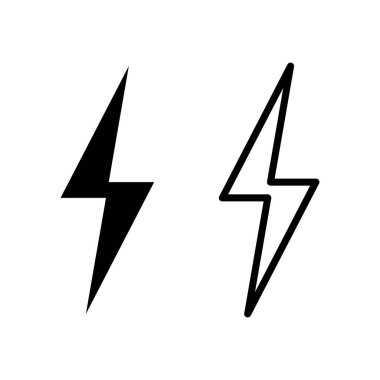 Beyaz arkaplanda yıldırım simgeleri ayarlandı. Kilit simgesi vektörü. Enerji ve gök gürültüsü elektriği