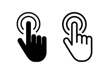 Beyaz arkaplanda el imleci simgeleri ayarlandı. El tıklama simgesi. Parmak işaretçisi izole edilmiş vektör