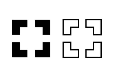 Beyaz arkaplanda tam ekran simgeleri ayarlandı. Uygulamalar ve web siteleri için tam ekran simgesine genişlet. Tam ekran işaret simgesi. Oklar simgesi