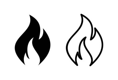 Beyaz arkaplanda ateş simgeleri oluşturuldu. Alev simgesi şablonunu ateşle