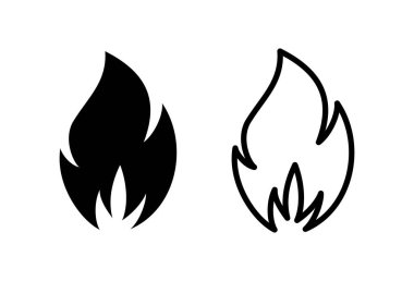 Beyaz arkaplanda ateş simgeleri oluşturuldu. Alev simgesi şablonunu ateşle