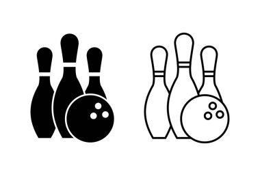 Bowling oyunu Pin Simgeleri beyaz arkaplanda ayarlandı. Bowling ikonu, top ve pi