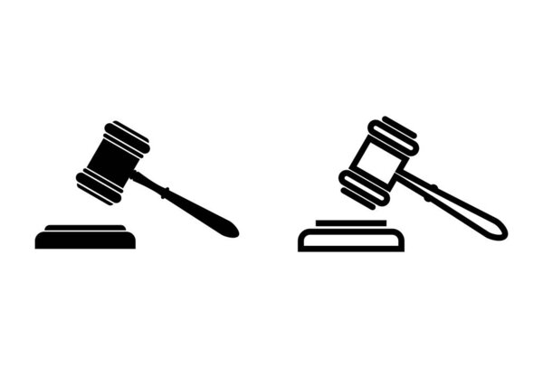 Иконки молотка установлены на белом фоне. Вектор иконок молота. Вектор иконы аукциона "Судья Гейвл". Би

