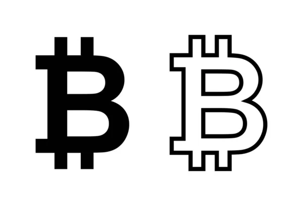 Ícones Sinal Bitcoin Definido Fundo Branco Símbolo Criptomoeda Corrente Bloqueio — Vetor de Stock