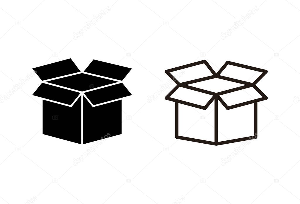 Open box icons set on white background. Cardboard box, packaging open. Box icon vecto