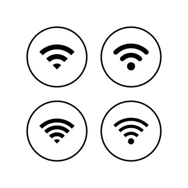 WIFI simgeleri ayarlandı. Sinyal vektör simgesi. Uzak internet erişimleri için kablosuz ve kablosuz ağ simgesi veya imza