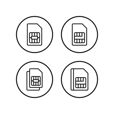 Sim kart simgeleri vektör belirledi. Mobil yuva simgesi. Cep telefonu sim kart çipi. çift simülasyon