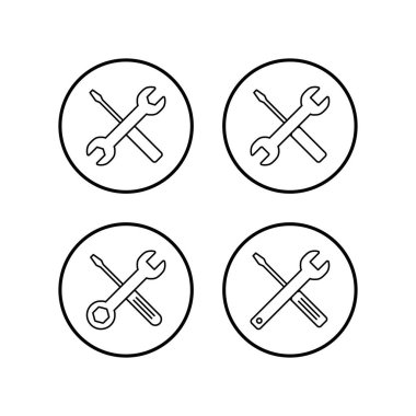 Tamir ikonları ayarlandı. İngiliz anahtarı ve tornavida simgesi. Ayarlar vektör simgesi. Maintenanc