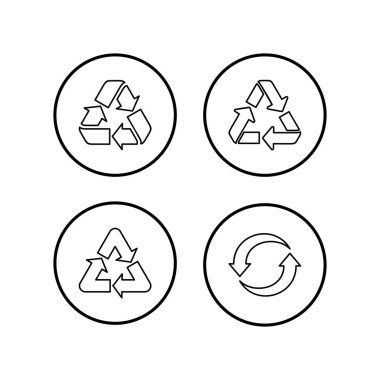 Geri dönüşüm simgeleri ayarlanmış vektör. Geri dönüşüm ve ambalaj işareti. çevre ico
