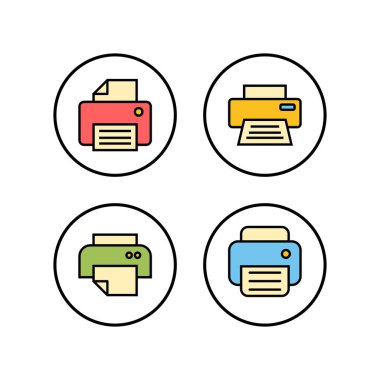 Yazıcı simgeleri ayarlandı. yazdırma simgesi. Faks vektör simgesi