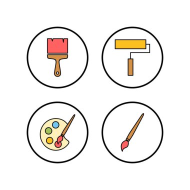 Boya simgeleri ayarlandı. Fırça vektör simgesini boya. Boya silindiri ico