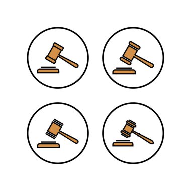 Gavel simgeleri ayarlandı. Çekiç simgesi vektörü. Yargıç Gavel Açık Artırma Simgesi Vektörü. Bi
