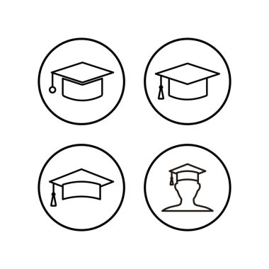 Eğitim simgeleri vektör belirler. Mezuniyet şapkası ikonu. Mezun olmak. Öğrenciler...
