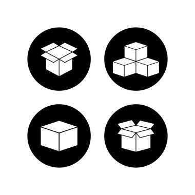 Kutu simgeleri açık. Karton kutu, ambalaj açık. Simge vektörünü kutula