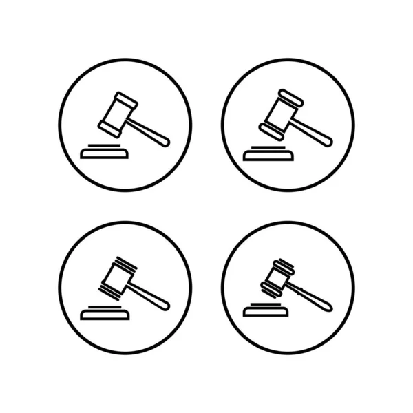 Gegroefde Pictogrammen Ingesteld Hamer Icoon Vector Rechter Gavel Veiling Icoon — Stockvector