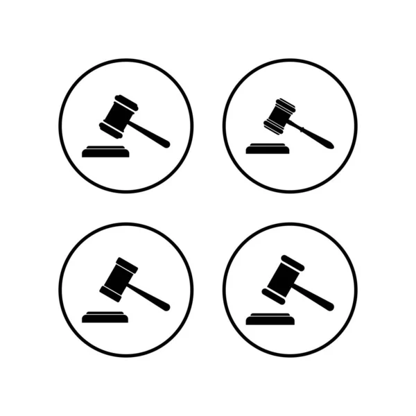 Gegroefde Pictogrammen Ingesteld Hamer Icoon Vector Rechter Gavel Veiling Icoon — Stockvector