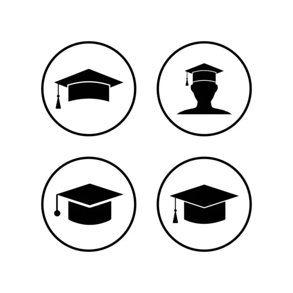 Ícones Educação Conjunto Vetor Ícone Boné Graduação Licenciatura Estudantes — Vetor de Stock