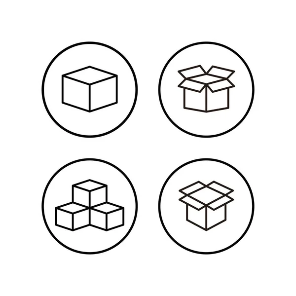 Open Box Pictogrammen Ingesteld Kartonnen Doos Verpakking Open Vak Pictogram — Stockvector