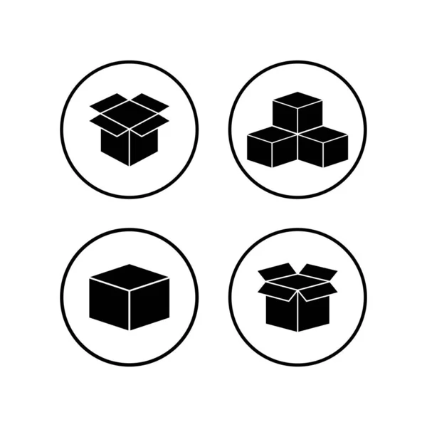 Open Box Pictogrammen Ingesteld Kartonnen Doos Verpakking Open Vak Pictogram — Stockvector