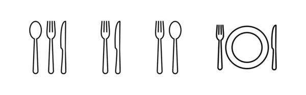 Set Iconos Restaurante Icono Tenedor Cuchara Cuchillo Icono Comida Come — Archivo Imágenes Vectoriales