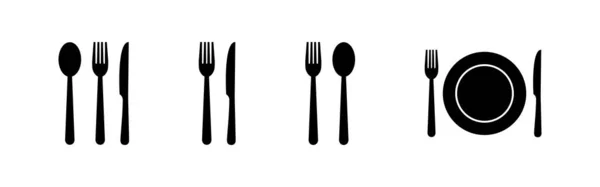 Ikony Restauracji Widelec Łyżka Nóż Ikona Ikona Jedzenia Jedz Gotowanie — Wektor stockowy
