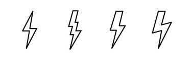 Şimşek simgeleri ayarlandı. Kilit simgesi vektörü. Enerji ve gök gürültüsü elektriği