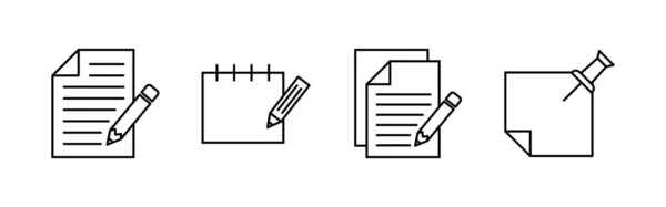 Notera Ikoner Inställda Notera Ikonen Vektor Redigera Linjeikonen Dokumentskrivning Innehållsförteckning — Stock vektor