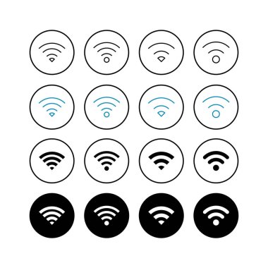 Kablosuz bağlantı simgeleri seti. Sinyal vektör simgesi. Uzak internet erişimleri için kablosuz ve kablosuz ağ simgesi veya imza