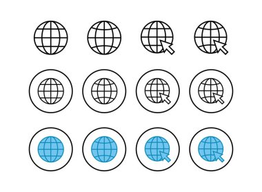 Web simgeleri kümesi. Web sitesi vektör simgesi. İnternet dünyası vektosu