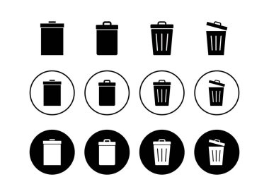 Çöp simgeleri seti. Çöp kutusu simgesi. Simge vektörünü sil