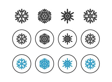 Bir dizi Kar Tanesi ikonu. Kar ikonu vektörü. Kışın sembolü, dondu