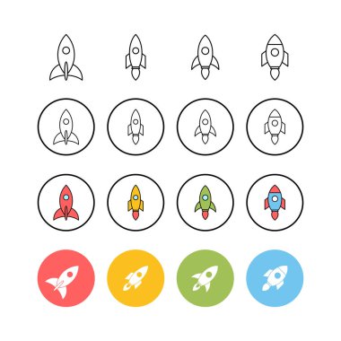 Roket vektör simgeleri kümesi. Kavram Simgesini Başlat. Başlangıç ico