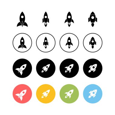 Roket vektör simgeleri kümesi. Kavram Simgesini Başlat. Başlangıç ico