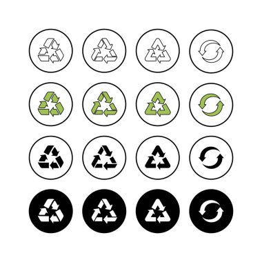 Geri Dönüşüm simgeleri vektörü kümesi. Geri dönüşüm ve ambalaj işareti. çevre ico