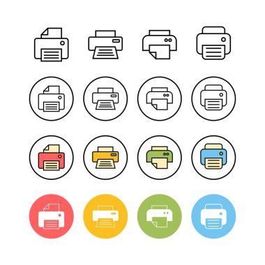 Yazıcı simgeleri seti. yazdırma simgesi. Faks vektör simgesi