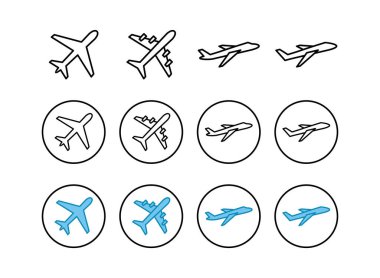 Uçak simgeleri seti. Uçak vektör simgesi. Uçuş taşıma sembolü. Seyahat elementi çizimi. Tatil sembolü. Hava Planı