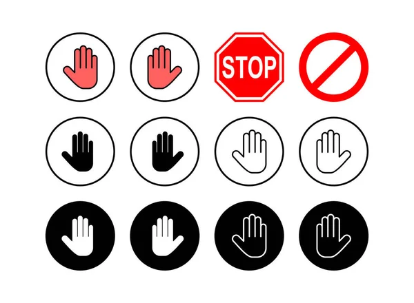 Set Von Stop Symbolen Handzeichen Hand Symbol Vecto — Stockvektor