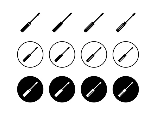 Conjunto Iconos Del Destornillador Destornillador Vector Ico — Vector de stock