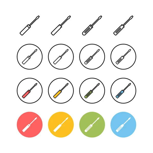 Conjunto Iconos Del Destornillador Destornillador Vector Ico — Vector de stock