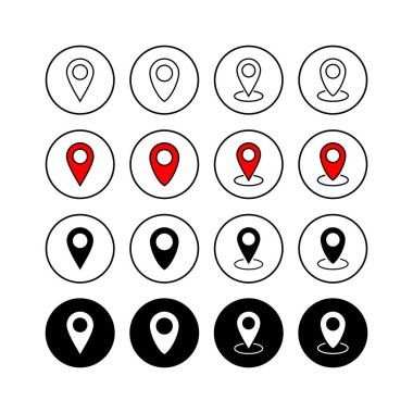 Pin simgeleri seti. Konum simgesi. Harita işaretleyici simgesi. Nokta. Yer bulucu. Adresler