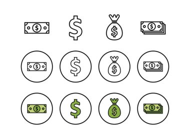 Para ikonları seti. Para vektör simgesi. Dolar Meksika