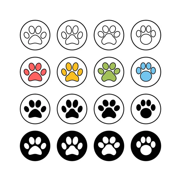 Conjunto Iconos Pata Paw Print Ico — Archivo Imágenes Vectoriales