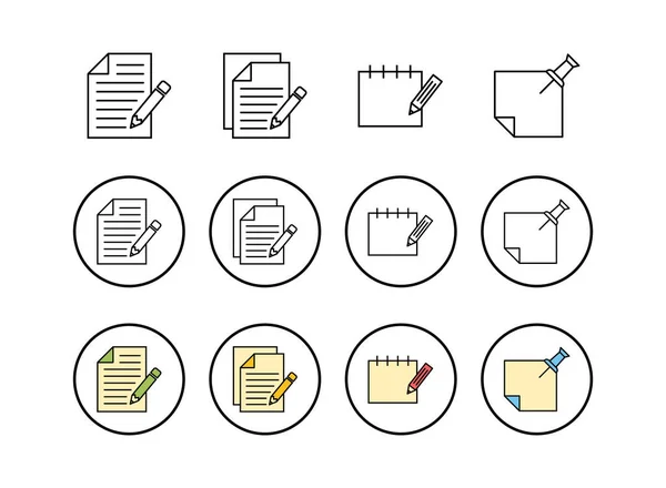 Notenpictogrammen Noteer Icoon Vector Bewerk Het Pictogram Schrijf Het Gehalte — Stockvector