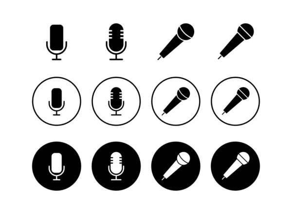 Een Set Microfooniconen Mic Teken Karaoke Microfoon Icoon Uitzending Microfoon — Stockvector